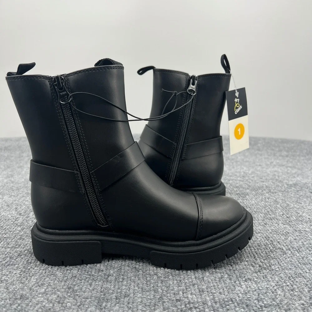 Art Class Crosby Ankle Boots Girls Kid‎ Size 1 Black Harness Moto School NWT